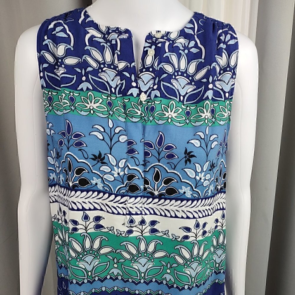 Loft White Purple Blue, Green Sleeveless Bohemian Floral Midi Dress Size MP - Picture 2 of 10